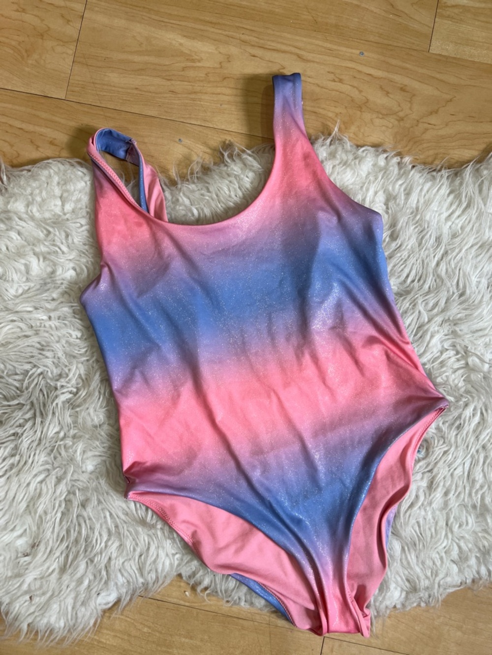 Pink and Blue Gradient Glitter One-Piece Swimsuit